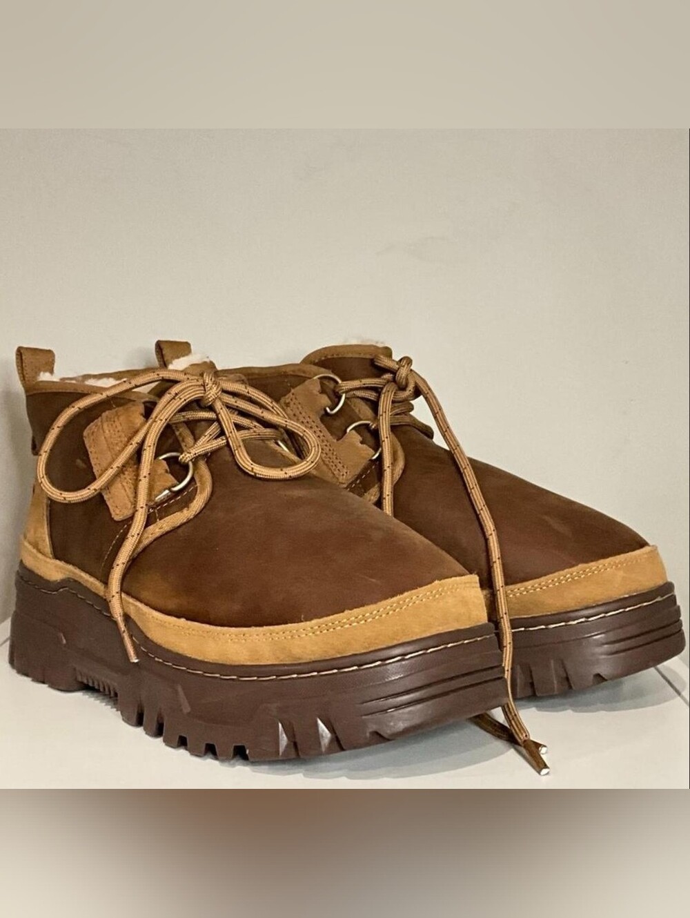 Ugg Brown and Tan Chunky Leather Lace-Up Boots